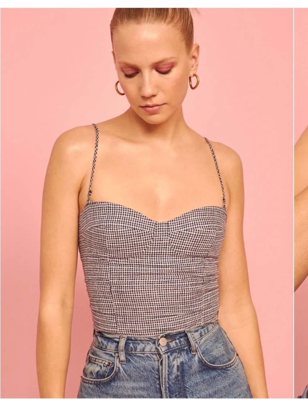 Reformation Bene Top Gingham Sweetheart Cami/ Bustier